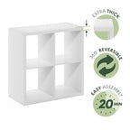 Furinno Cubicle Book Shelf, 4-Cube Bookshelf, Extra Thick Frame Reversible Bookcase with Open Back, 14.6 x 30 x 30, for Living Room, Bedroom, Home Office, Plain White - color: Plain White, size: 4-Cube