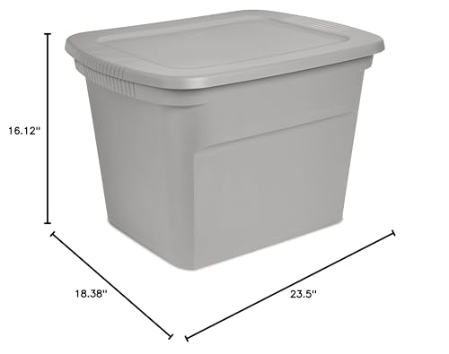 Sterilite 18 Gal Storage Tote, Stackable Bin with Lid, Plastic Container to Organize Clothes in Closet, Basement, Gray Base and Lid, 8-Pack