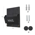 Wooden Mail Organizer with Key Hooks, Rustic Wall Mounted Letter Holder, Farmhouse Mail Sorter with Hooks, Bill Letter Storage for Entryway, Black