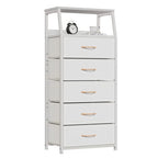 Furnulem White Dresser with 5 Drawers, Vertical Storage Tower Fabric Dresser for Bedroom, Hallway, Entryway, Nursery, Closet Organizer, Nightstand Bedside Table Furniture, Sturdy Steel Frame, Wood Top - color: White, style: 5 Drawers