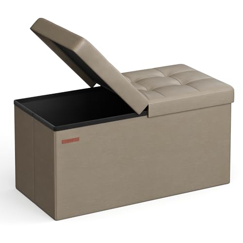 SONGMICS MAZIE Collection - 30 Inches Storage Ottoman Bench with Flipping Lid, Storage Chest Footstool, Load 660 lb, for Entryway, Living Room, Bedroom, Synthetic Leather, Camel Brown ULSF045K03 - color: Camel Brown, size: 15"D x 30"W x 15"H