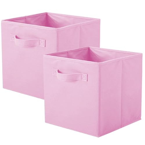 PowerKing Collapsible Storage Cubes with Handles, Fabric Foldable Bins for Closet Shelves, Durable Organization Storage Bins, 10.5'' x 11'' x 10.5'', 2 Pack, Pink - color: Pink, size: 2Pack