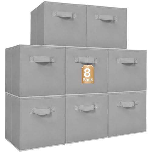 STORAGE MANIAC Storage Cubes, 11 Inch Collapsible Storage Bins with Handles, 8 Pack Fabric Foldable Bins for Organization, Durable Storage Bins for Closet, Shelves, Offices, Toys, 8-Pack Grey - color: Grey-8 Pack, size: 11 INCH