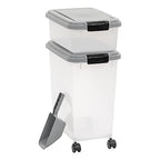 Amazon Basics 3-Piece Airtight Pet Food Storage Container Combo with Scoop, BPA Free, Removable Wheels, 33 QT + 12 QT - size: 45 QT (33 QT + 12 QT)