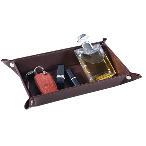 Valet Tray for Men Women - PU Leather Travel Catchall Tray Organizer - Rectangle - color: Dark Brown 2