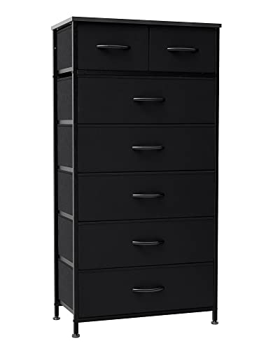 Crestlive Products Vertical Dresser Storage Tower - Sturdy Steel Frame, Wood Top, Easy Pull Fabric Bins, Handles - Organizer Unit for Bedroom, Hallway, Entryway, Closets - 7 Drawers (Black) - color: Black, style: 7 Drawers