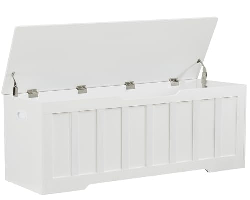 VANKILEY 51.2" Storage Chest Extra Large,Storage Bench with 2 Safety Hinges,Shoe Bench,51.2 * 15.7 * 19.1 inches,Wooden Trunk for Bedroom,livingroom,entryway,Supports 220 lb,Easy Assembly(White). - color: White