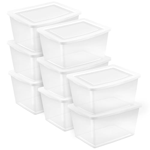 Sterilite 8-Pack Storage Box, Clear Plastic Storage Container Bins with Lids, 58 Quart - Heavy-Duty Organizing Containers for Closet, Bathroom, and Office - size: 58 Quart, style: 8