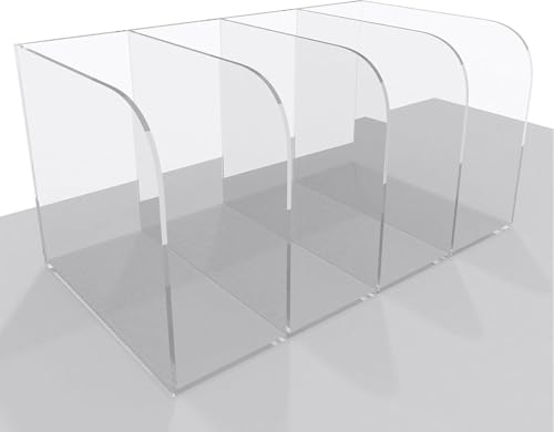 Jumyee Acrylic Magazine File Holder, Vertical Desk File Organizer Sorter with 4 Compartments, Clear Mail Organizer Office Organization Storage Binder Holder for Desk, Magazine, Books - size: 4 Sections