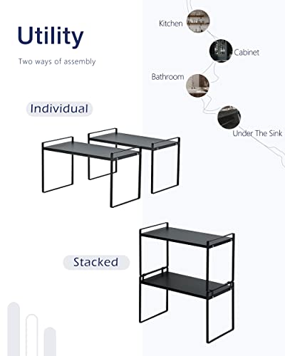 Nxconsu 2Pack Cabinet Shelves Stackable Shelf Organizer Rack Riser for Kitchen Cabinet Pantry Cupboard Counter Countertop Home Organization Storage Space Saver Heavy Duty Metal Nonslip Black Wide Tall - color: Black, size: 16.1’’W × 12’’D × 9.5’’H