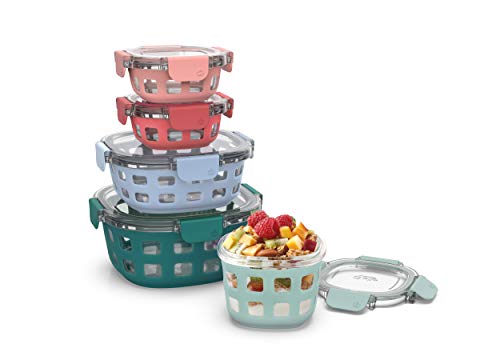 Ello Duraglass Mixed Meal Prep Sets Leak-Proof Glass Food Storage Containers with Silicone Sleeves and Airtight BPA-Free Lids, Dishwasher, Microwave, and Freezer Safe - color: Melon Mixed
