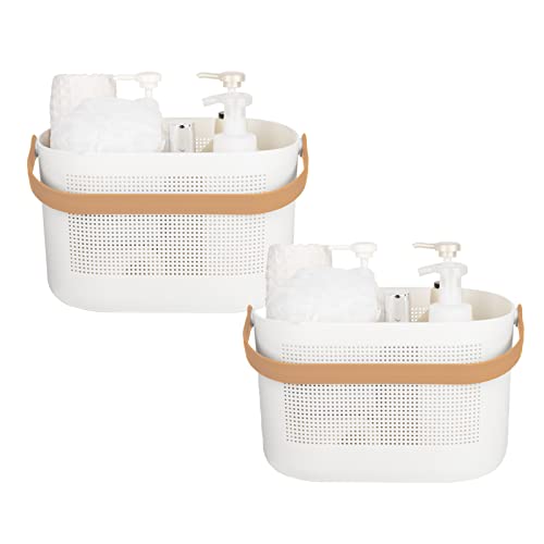 UUJOLY Plastic Storage Baskets with Handles, Shower Caddy Shelf Organizers Basket for Bathroom, Kitchen, Dorm Room, Yellow, 2 Pack - color: Yellow, size: 2 Pack