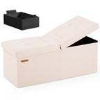 HAUSFRAU 31.5 Inches Ottoman with Storage, Folding Ottoman Small Foot Rest Stool Bedroom Bench with Flipping Lid, Linen Beige - color: Beige, size: 13"D x 31.5"W x 13"H