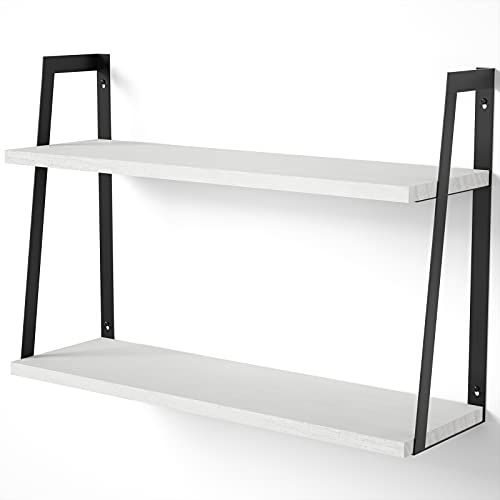 SRIWATANA Floating Wall Shelves, Rustic Wood Shelves Book Shelves Wall Mounted Ideal Room Decor (White) - color: White