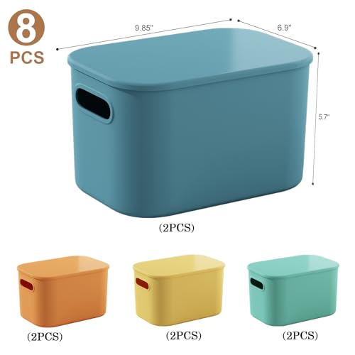 ORGIDOL 8 Pack Colorful Storage Bins with Lids Stackable Storage Container for Organizing, Storage Boxes with Handle for Shelves, Cute Storage Bin for Craft, Snacks, 9.85x6.9x5.7 inch - color: Colorful, size: 8 Pack