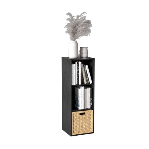 Wooden Cube Storage Organizer with Closed Back Panel,Black Cube Shelf Cubby Storage Organizer with Compartments for Living,Bookshelf,Storage Organizers (Black, 3 Cube-11in) - color: Black, size: 3 Cube-11in
