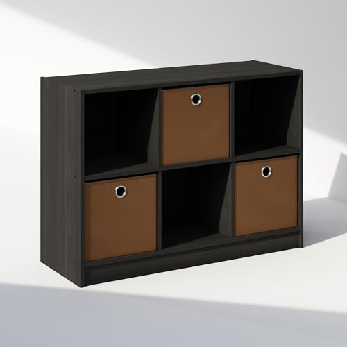 Furinno Cubic Closet Organizers and Storage, 6-Cube Closet Organizer with Bins, Open Shelf Storage, for Wardrobe, Bedroom, Living Room, Espresso - color: Espresso/Brown