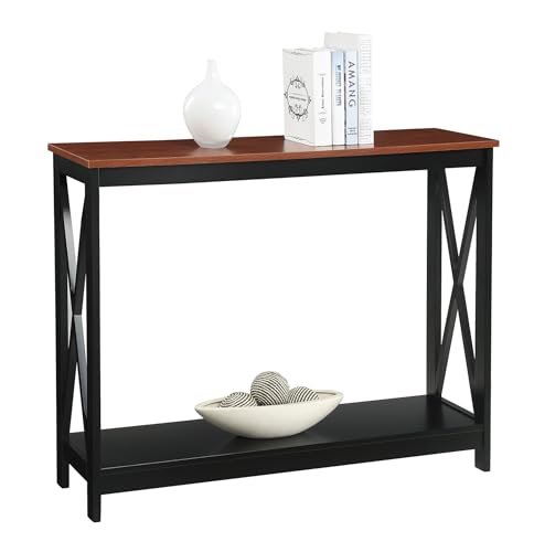 Convenience Concepts Oxford Console Table 39.5" - Farmhouse, Modern Narrow Sofa Display Accent with Storage Shelf for Transitional, Coastal Living Room, Entryway, or Hallway, Black/Cherry - color: Cherry/Black