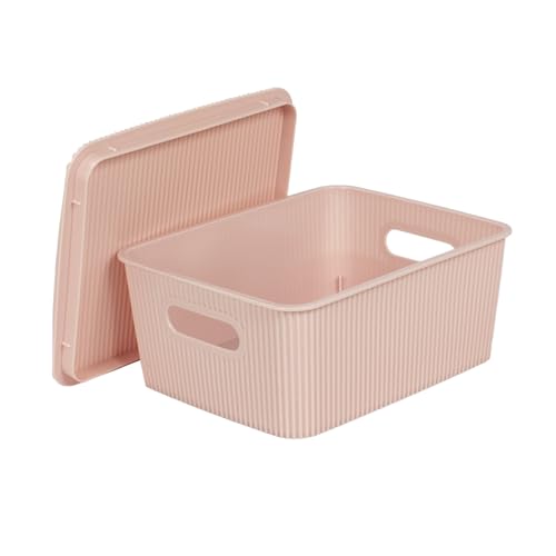Glad Storage Baskets with Lids - Set of 6 Stackable Plastic Boxes with Handles - Decorative Shelf Organizer Bins for Bathroom and Closet, Pink, 1 Gallon - color: Pink, size: 1 Gallon
