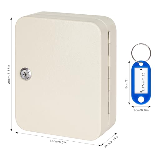 KYODOLED Key Cabinet Wall Mount, Locking Key Organizer, Key Storage Lock Box with Key, Key Management with 20 Key Hooks & Tags Key Labels, 7.87" x 6.29" x 3.14" (Beige, 20 Key) - color: Beige With Key Lock
