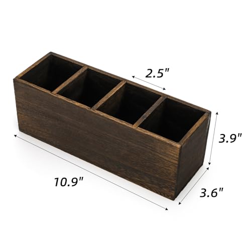 Dicunoy 2 Pack Wooden Pencil Holder for Desk, Rustic Wood Remote Control Holder Caddys, Retro Table Organizer with 4 Compartments for Art Supplies, Pen, Home, Office, School Classroom