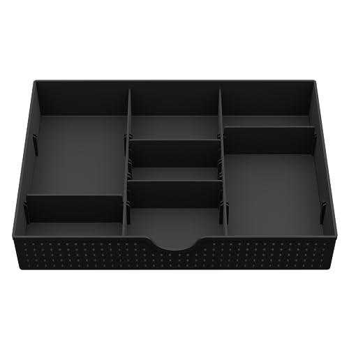 CAXXA 3 Slot Drawer Organizer with 4 Adjustable Dividers - Junk Drawer Storage for Office Desk Supplies and Accessories, Black (1 Pack)