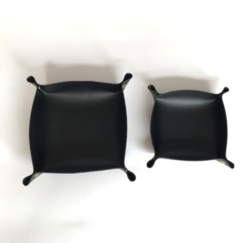2pcs PU Leather Valet Tray Set Portable Key Bowl Catch All Tray Nightstand and Entryway Multifunctional Foldable Storage for Coins Wallet Jewelry and Small Items Ideal for Home Office Use Black - color: Black