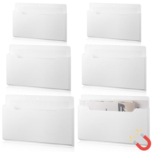 Fuutreo 6 Pcs Magnetic Wall File Organizer Magnetic Wall File Holder Refrigerator Magazine Holder for Mail Letters Paper(White,Horizontal-3 Mixed Size) - color: White, size: Horizontal-3 Mixed Size