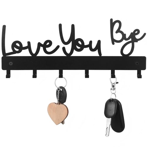 Key Holder Wall Mount Love You Bye Key Holder Hook Rack Organizer Hanger with 6 Hooks for Wall Express Love Art Sign Decor for Entryway Front Door(Hook Style,10 x 4) - size: 10 x 4", style: Hook Style
