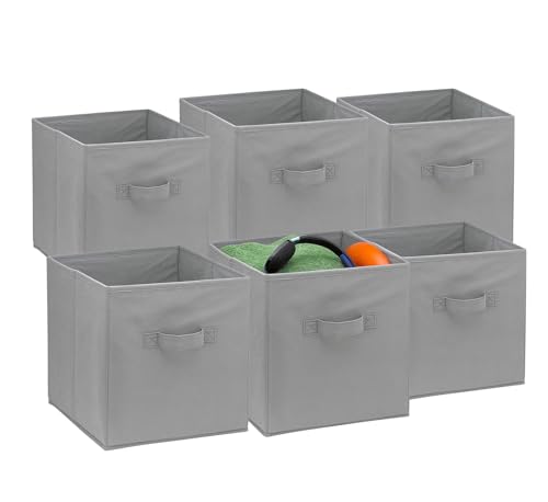 Handy Laundry Foldable Cube Storage Bins - 6 Pack - Decorative Fabric Storage Cubes are Collapsible & Great Organizer for Shelf, Closet or Underbed. Convenient for Clothes or Kids Toy Storage (Grey) - color: Grey
