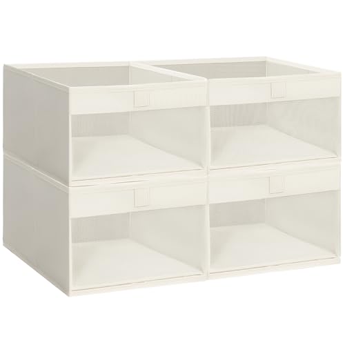 STORAGE MANIAC 4 Pack Storage Bins with Clear Window, Storage Boxes for Shelves, Sturdy Foldable Closet Organization Fabric Shelf Basket for Toy, Towel, Book, Jeans, Offices, Dorm, Wardrobe, Beige - color: Beige, size: 4 Pack