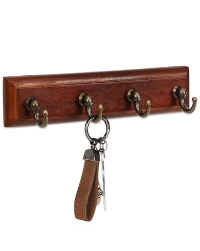 CypherX Key Holder Wall Mount Adhesive, Easy Removal Super Adhesive Tapes, No Damage Small Key Rack with 4 Hooks for Entryway Door Bathroom and Kitchen (Brown) - color: Brown-S