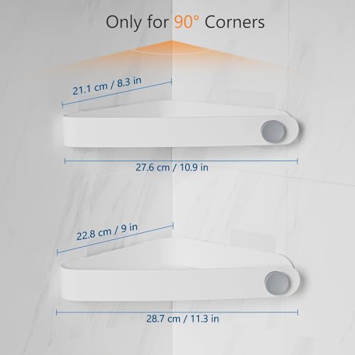 Sotfamily Plastic Shower Caddy Corner (for 90° Only), 2 Pack Adhesive Corner Shower Shelves for Bathroom Organizers and Storage, White - color: White, size: 2 Pack
