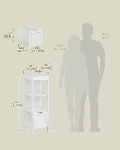 VASAGLE Storage Cabinet, Storage Organizer Rack Stand for Bathroom, Living Room, Multifunctional Corner Unit, 2 Drawers, 35 Inches in Height, White UBBC42WT - color: White, size: 35"H