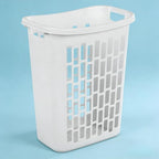 Rectangular Open Plastic Laundry Hamper, 1.8 Bushel Slim Ventilated Clothes Hamper with Handles for Narrow Spaces, Dorms & Apartments, White