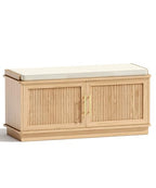 Akxomel Fluted Shoe Storage Bench with Cushion, 39.4" Entryway Bench with Adjustable Shelves and 2 Doors, Shoe Cabinet Bench with Curved Profile, for Hallway, Living Room, Bedroom, Natural Oak