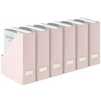 BLU MONACO | Cardboard Magazine File Holder Set of 6 Pink | Vertical Magazine File Holder with Gold Label Slots | Standing File Holder and Cardboard Bins for Shelves Desk Storage - color: Pink