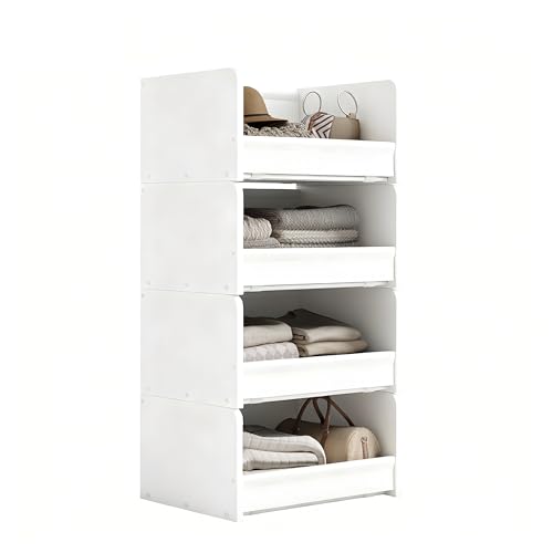 FOUCSSOMEI 4-Tier Stackable Closet Organizers and Storage, Closet Shelves – Heavy-Duty Stackable Closet Darwers Wood & Metal, Easy Assembly, Space-Saving,White, Patent Design - color: White, size: 4-Tier