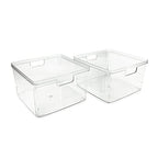 Isaac Jacobs 2-Pack Square Clear Storage Bins (10” L x 10” W x 6.1” H) w/Cutout Handles, Plastic Organizer for Home, Office, Kitchen, Fridge/Freezer, Bathroom, BPA Free, Food Safe (2-Pack, Square) - size: Square