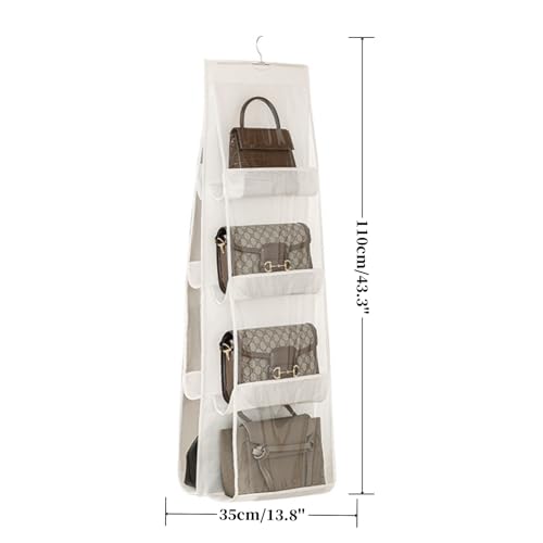 HAN SHENG 8 Pockets Clear Handbag & Purse Organizer Hanging Bag Storage - Space Saving Hanging Shelf for Closet, Wardrobe, Over Door (1 Pack, White) - color: White, size: 8 Pockets-1pc