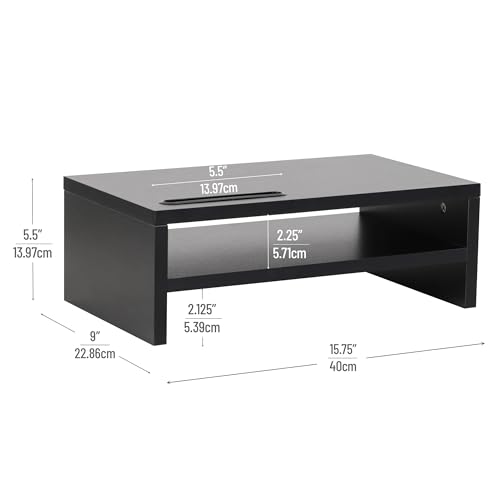 Mind Reader Monitor Stand with Phone Slot and Storage Shelf, Desktop Riser, 88 lb Capacity, MDF Wood, Black