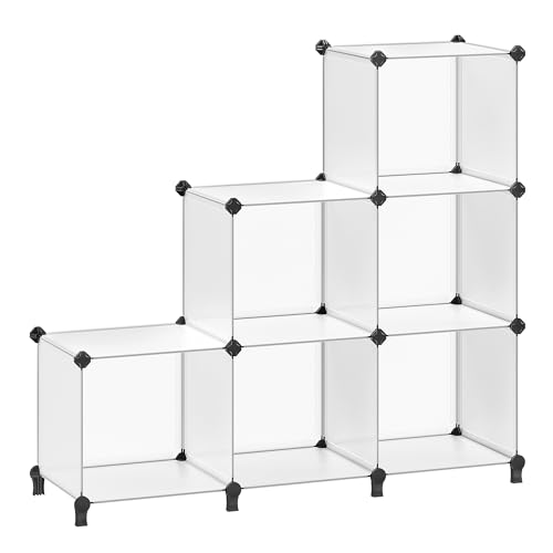 SONGMICS 6 Cube Storage Organizer, Modular Bookshelf, DIY Closet Organizers and Storage, Plastic Stackable Shelves, 14.6 x 13 x 13 Inch Cubes, with Feet and Rubber Mallet, White ULPC206W01 - color: White, size: 14.6”L x 13”W x 13”H