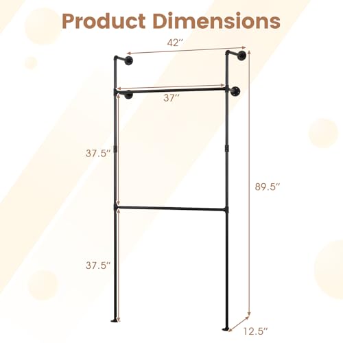 Giantex Industrial Pipe Clothing Rack, 42" Wall Mounted Heavy-Duty Metal Garment Organizer with 2 Hanging Rods, 2-Tier Walk-in Closet System for Wardrobe Closet, Retail Display - size: 42 Inches