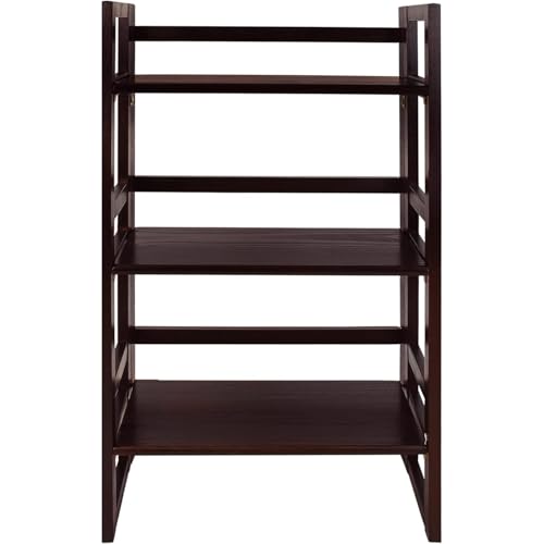 HomeStock 3-Shelf Stackable Folding Office Wood Furniture Bookcase, Contemporary Home and Office Furniture, Sturdy Wooden Shelving Storage Walnut/20.75 Inch - color: Walnut, size: 20 75 Inch