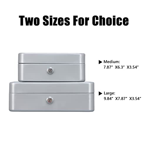 KYODOLED Medium Cash Box with Money Tray,Small Safe Lock Box with Key,Cash Drawer,7.87"x 6.30"x 3.54" Lightgrey Medium - color: Lightgrey, size: Medium