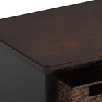 Multifunctional End Table Side Table with a Shutter Style Door and 2 Woven Grass Baskets, Sofa Side Narrow Table, Wood Bedside Nightstand for Living Room Bedroom (Black-4.7) - color: Black-4.7