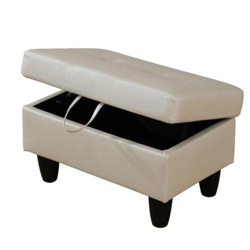 Ottoman Storage Ottoman Bench Faux Leather Footrest Footstool with Hinged Lid for Living Room, Bedroom, Entryway, Pearl White, 28.5"X19"X17.5" - color: Pearl White