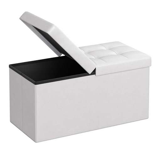SONGMICS MAZIE Collection - 30 Inches Storage Ottoman Bench with Flipping Lid, Storage Chest Footstool, Load 660 lb, for Entryway, Living Room, Bedroom, Synthetic Leather, White ULSF45WT - color: White, size: 15"D x 30"W x 15"H