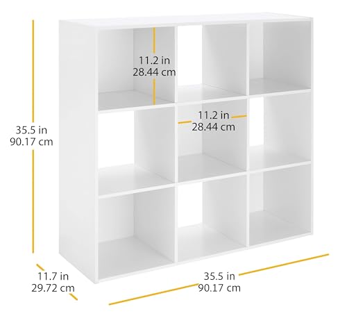 Whitmor 9 Cube Bookcase, 3 Tier Stackable MDF Bookself, Open Storage Display Organizer, Storage Cabinet for Living Room, Bedroom, Home, Office, 35.5" L x 11.7" W x 35.5" H, White - color: White, size: 9 Cube, 35.5"L x 11.7"W x 35.5"H