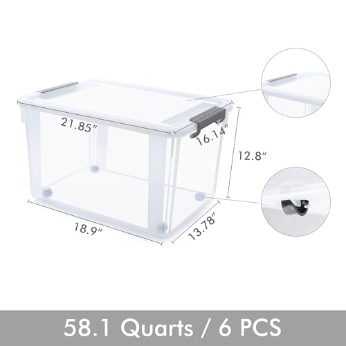 Citylife 6 Packs 58.1 QT Plastic Storage Bins with Lids Large Stackable Storage Containers for Organizing Clear Storage Box for Garage, Closet, Classroom, Kitchen - size: 6 Packs-58.1 QT